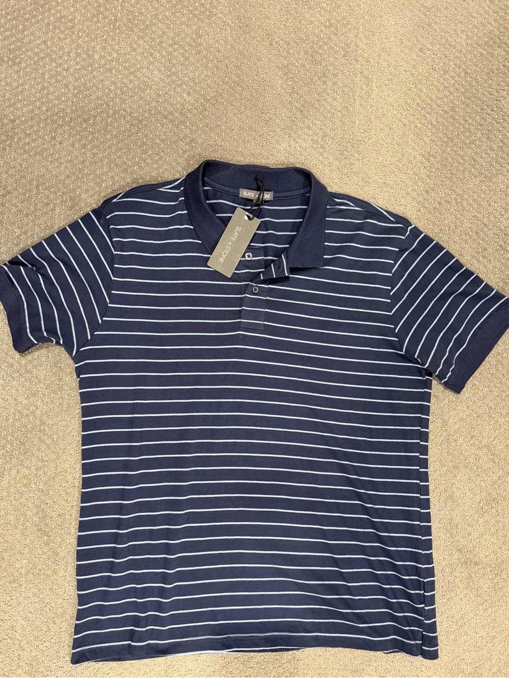 Slate & Stone Navy and White Striped Polo Shirt